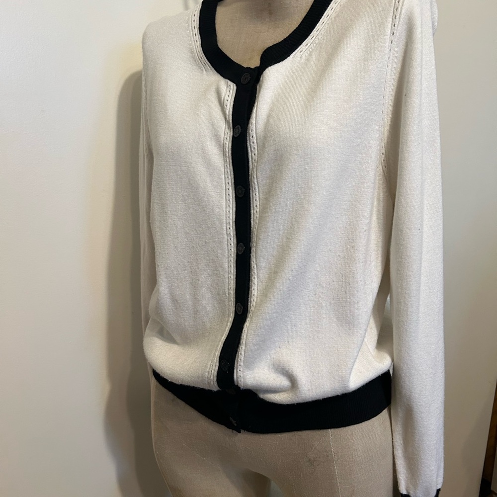 White House Black Market White and Black Cardigan